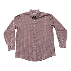 L.L.Bean Mens Large Red Check Button Down Shirt LG Regular Cotton Long Sleeve